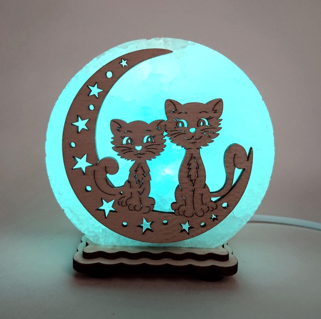 Соляной светильник Коты на Луне - 2 (KM-00009-b)