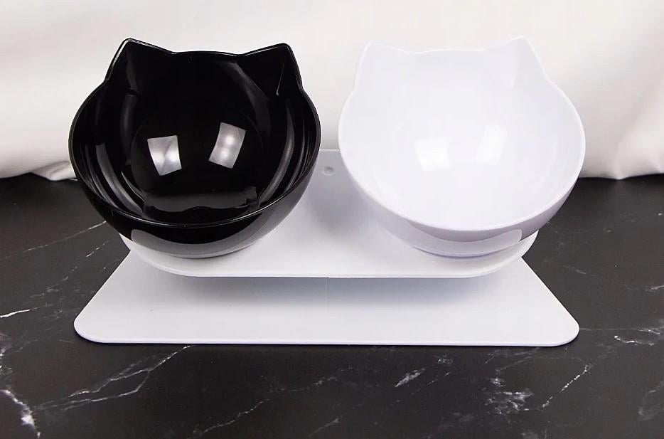 Подвійна миска для собак і котів на підставці для корму та води 2х400 мл - фото 2