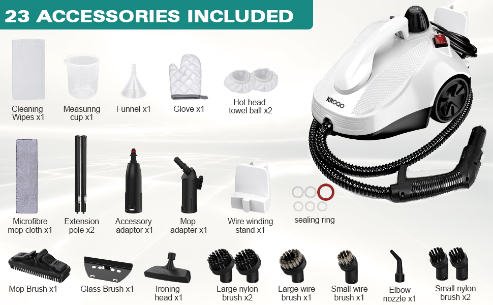 Пароочиститель KROQO SW618-D с 23 аксессуарами - фото 9 Пароочиститель KROQO SW618-D с 23 аксессуарами - фото 9