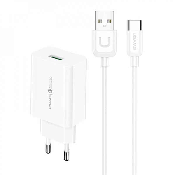 Зарядное устройство сетевое Usams T48 Travel Charger с кабелем USB to Type-C White (T48OCLN01)