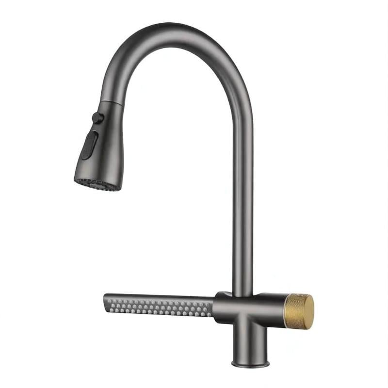 Кран с выдвижной воронкой поворотный MIXXUS FOZ-014 нержавеющая сталь SUS304 Графит (b-MI6538)