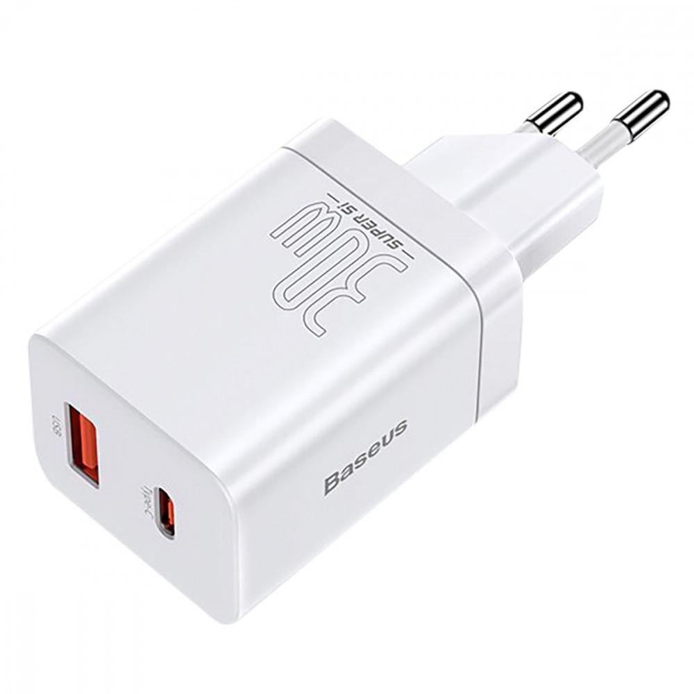 Зарядное устройство BASEUS Super Si Pro Quick Charger Type-C/USB 30 W White Зарядное устройство BASEUS Super Si Pro Quick Charger Type-C/USB 30 W White