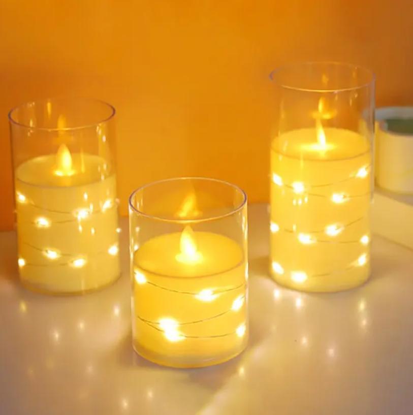 Набор 3 светодиодные электронные свечи LED 3 штуки в комплекте на батарейках с тёплым белым светом 2026 MA765