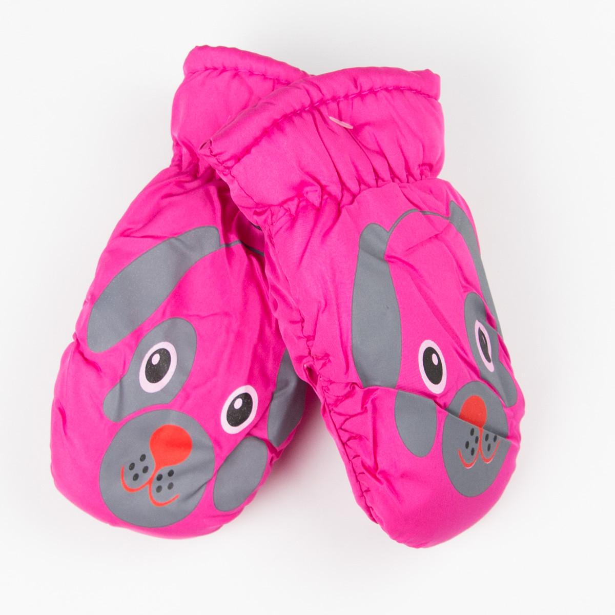 Детские варежки-краги зимние собачки Ярко-розовый (19-12-16)