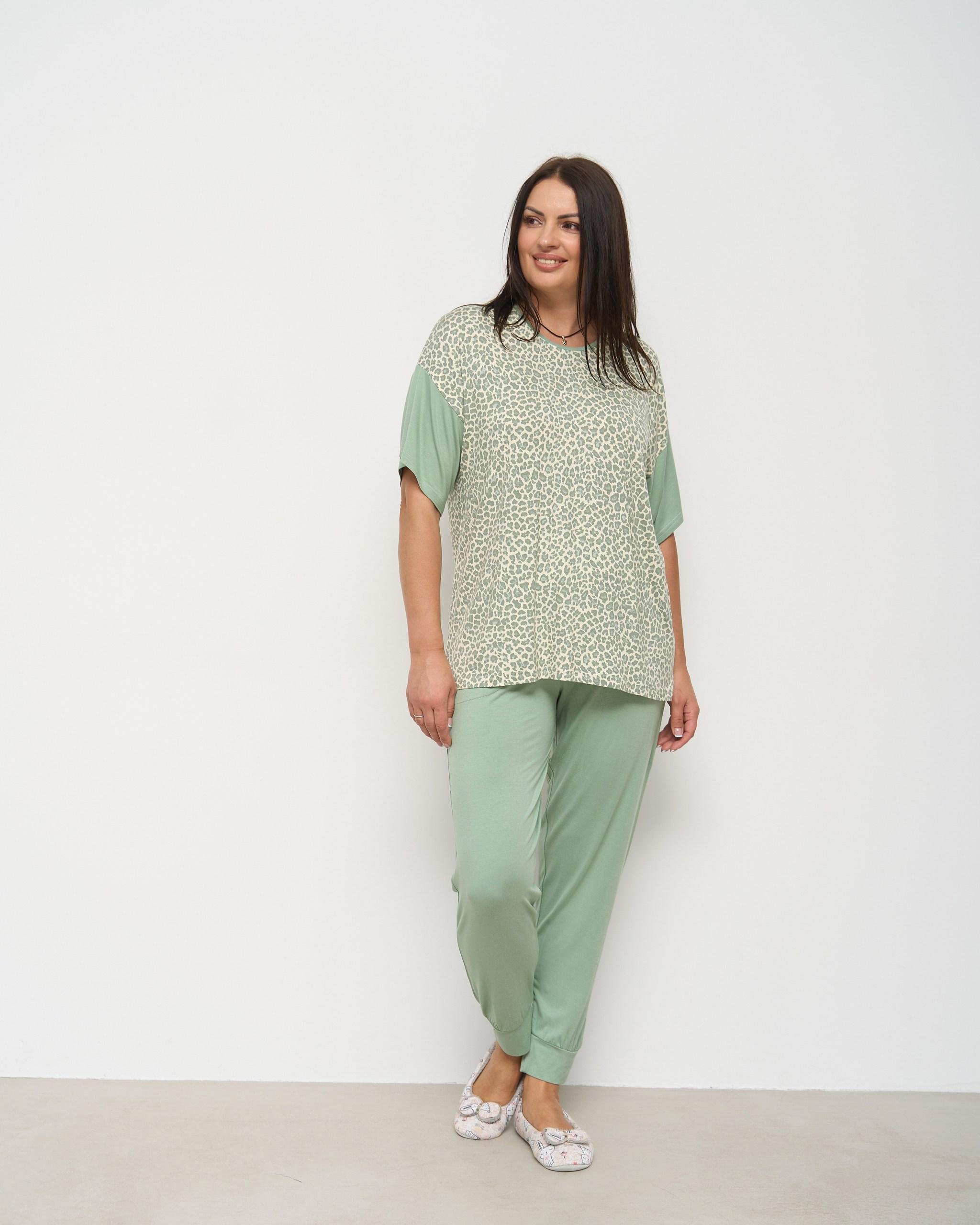 Пижама вискозная брюки и футболка 3XL Хаки (32044)