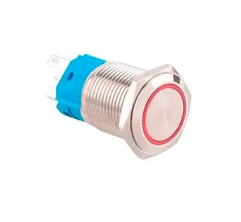 Кнопка 22K-P11D 22 мм 9-24 В червона підсвітка LED 5pin Silver (877427)