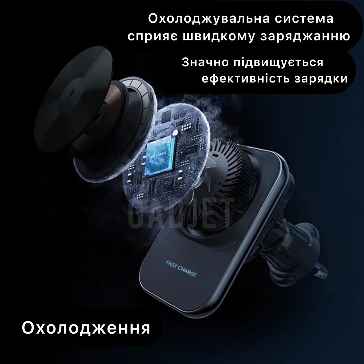 Автодержатель для телефона магнитный/с вентилятором для охлаждения/с беспроводной зарядкой MagSafe 15W Черный (2120570) - фото 4 Автодержатель для телефона магнитный/с вентилятором для охлаждения/с беспроводной зарядкой MagSafe 15W Черный (2120570) - фото 4