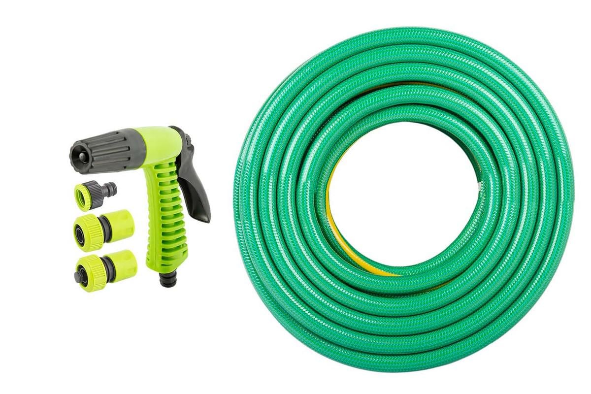 Шланг садовый для полива MasterTool TROPIC 3/4" 20 м с комплектом подключения Зеленый (92-1077SET) Шланг садовый для полива MasterTool TROPIC 3/4" 20 м с комплектом подключения Зеленый (92-1077SET)