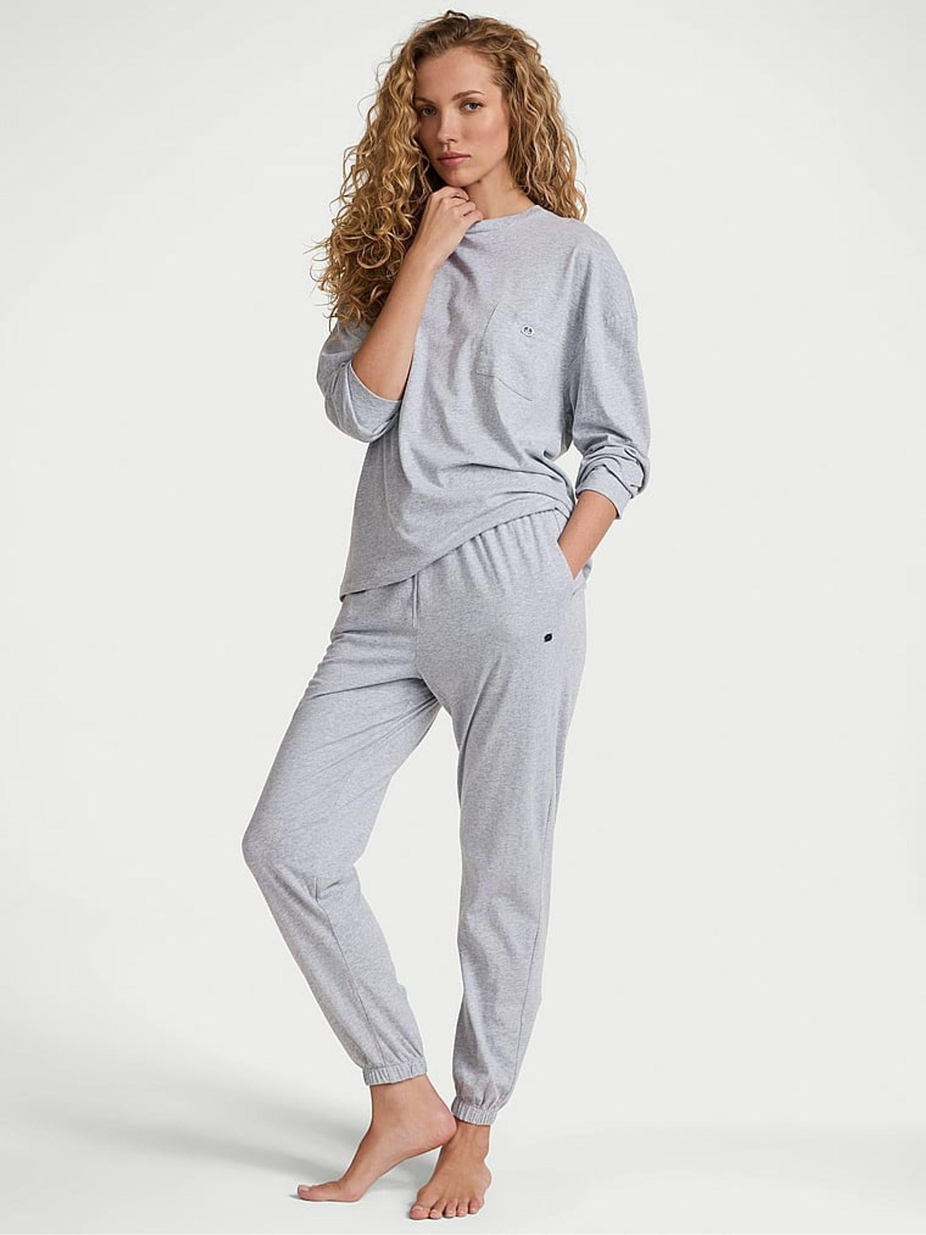 Пижама котоновая Victoria's Secret 100% Cotton Short Pajama Set Regular XS Серый (27058279)