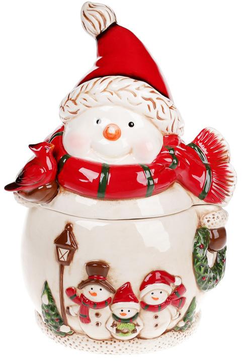 Банка для новорічних солодощів Тріо сніговиків 25 л керамічна (BD-827-845)