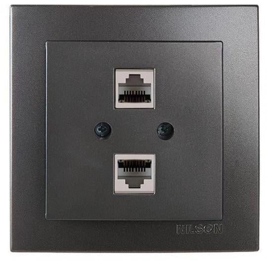 Розетка комп'ютерна Nilson Touran CAT5E RJ45 2 Антрацит (00000017573) Розетка комп'ютерна Nilson Touran CAT5E RJ45 2 Антрацит (00000017573)