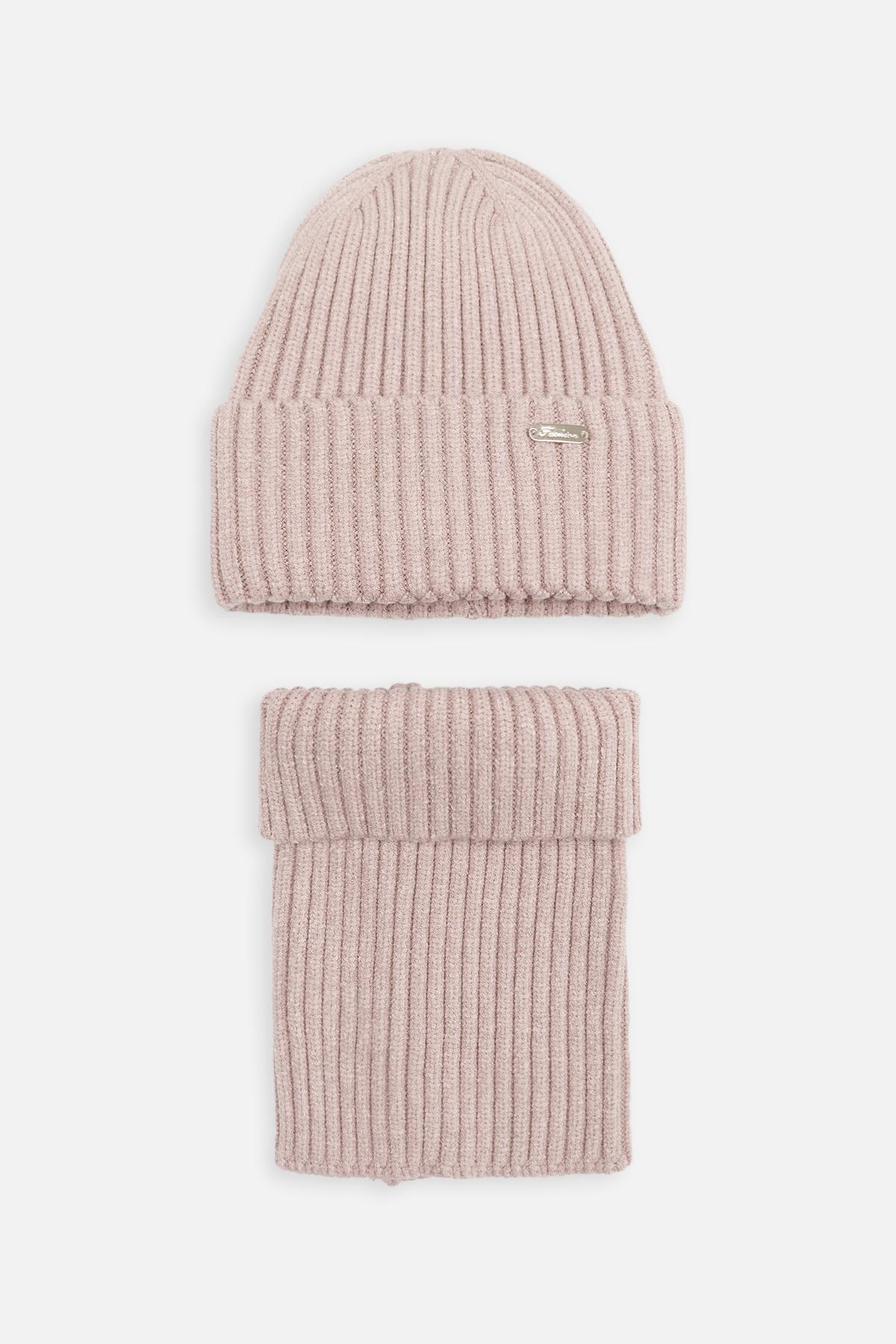 Комплект для девочки шапка и шарф 54-56 см Пудровый (ЦБ-00258298)