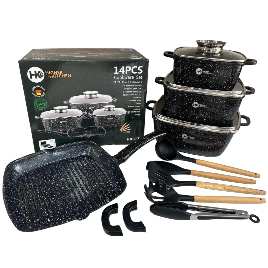 Набір посуду Higher Kitchen HK-317 з гранітним антипригарним покриттям 14 предметів Чорний (2484550316) - фото 2 Набір посуду Higher Kitchen HK-317 з гранітним антипригарним покриттям 14 предметів Чорний (2484550316) - фото 2