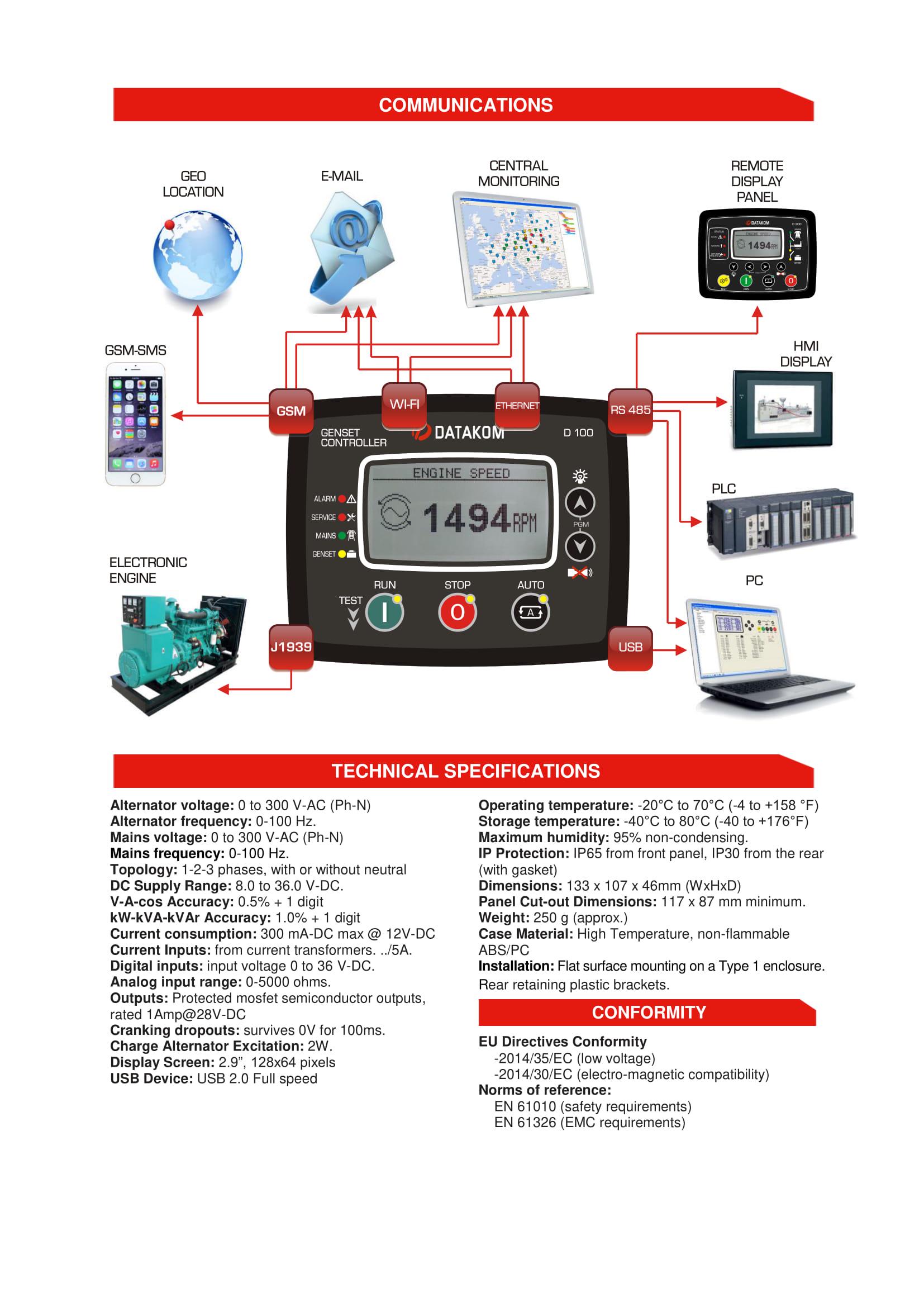 Багатофункціональний контролер генератора DATAKOM D-100-MK2 з J1939 - фото 5