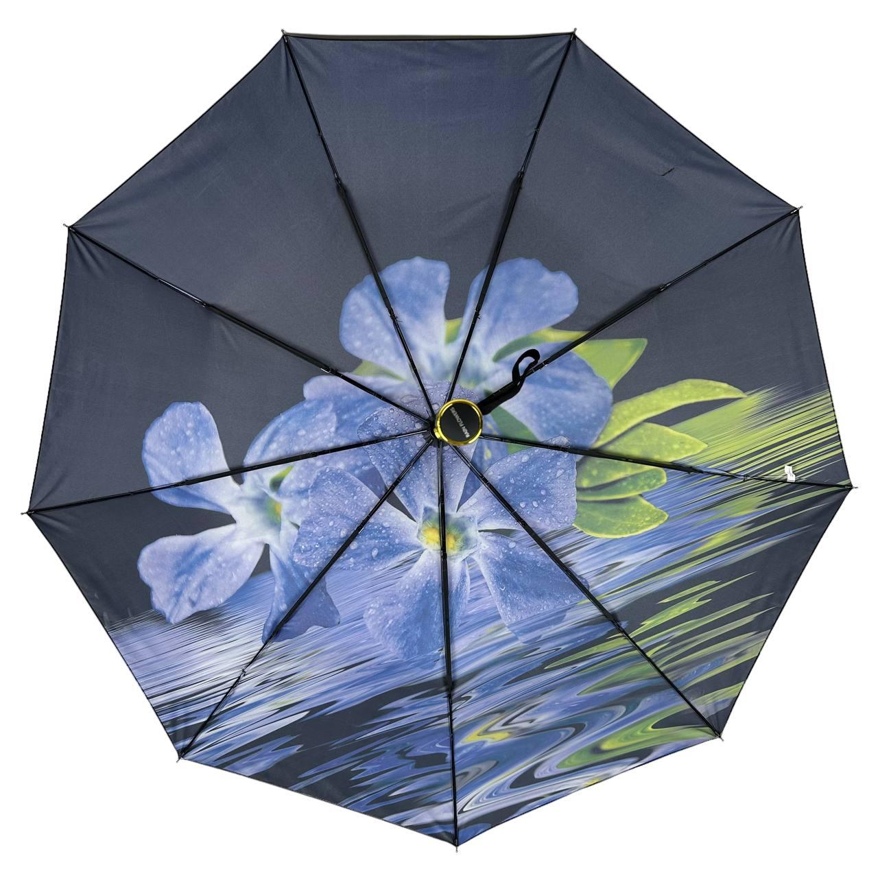 Зонт женский автомат Rain Flower в подарочной упаковке с платком Черный с синими цветами (01020-3) - фото 5