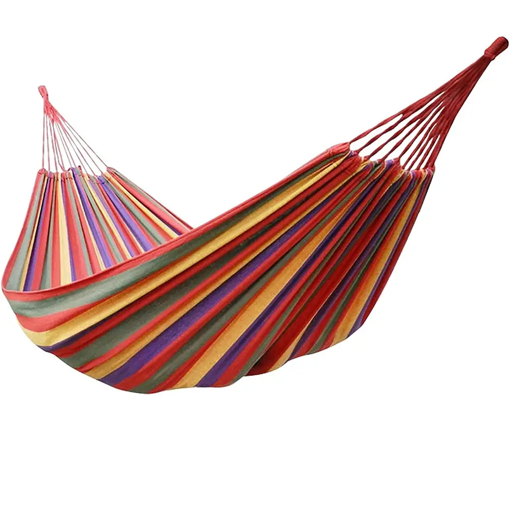 Гамак подвесной двухместный Мексиканский Kayfovo из ткани с чехлом и креплениями 200х150 см Красный в цветную полоску (29081)