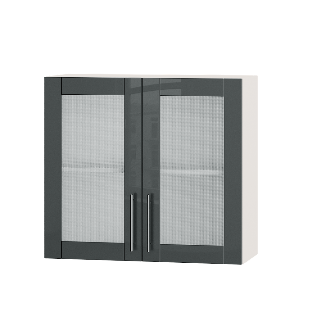 Шкаф верхний Эверест Акрил модуль витрина Верх ВВ10-800 80х30х72 см Антрацит глянец/Белый (01994)