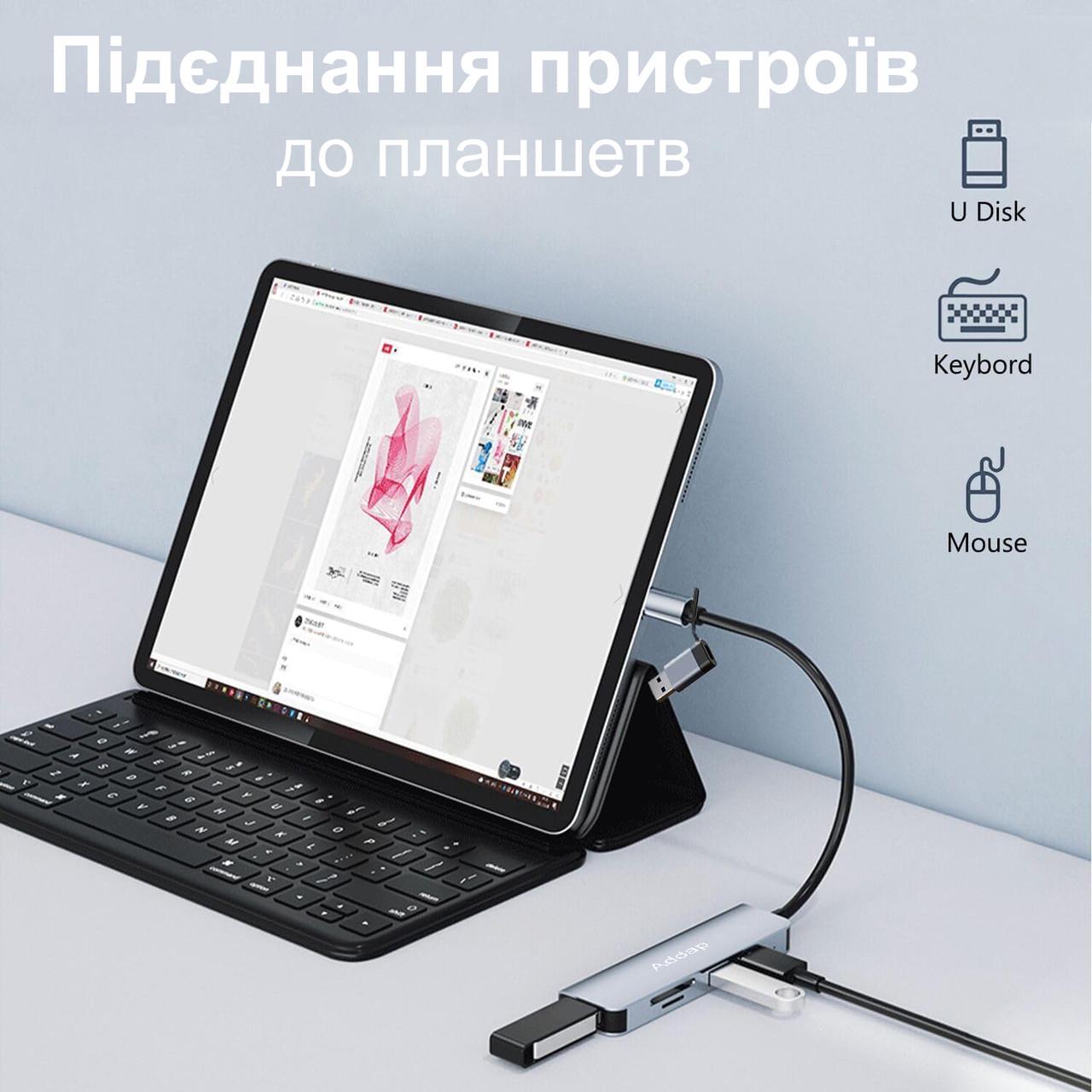 Разветвитель для ноутбука USB type-C Addap MH-14D 5в1 USB 3.0/USB 2.0/SD/MicroSD - фото 10 Разветвитель для ноутбука USB type-C Addap MH-14D 5в1 USB 3.0/USB 2.0/SD/MicroSD - фото 10