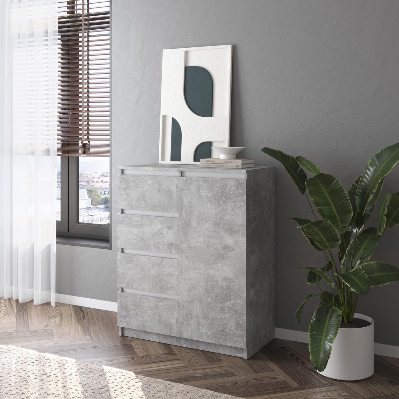 Комод з шухлядами та полицями Вайс R-32 80х40х98 см Бетон-Білі планки (30325342) - фото 1 Комод з шухлядами та полицями Вайс R-32 80х40х98 см Бетон-Білі планки (30325342) - фото 1