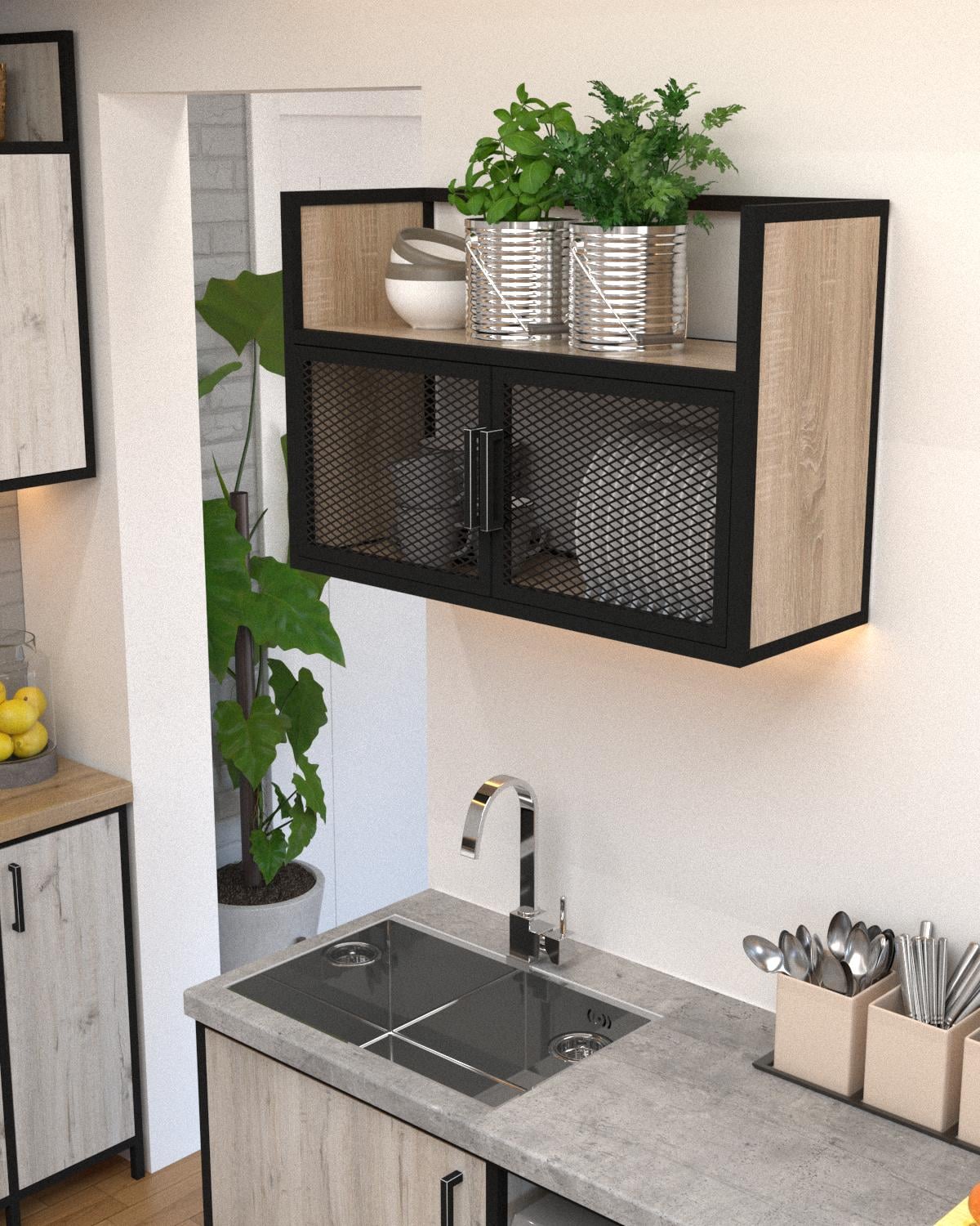 Шафа кухонна настінна EcoLoft Монделло DSP-1443-6 в стилі лофт Дуб сонома (DSP-1443-6)