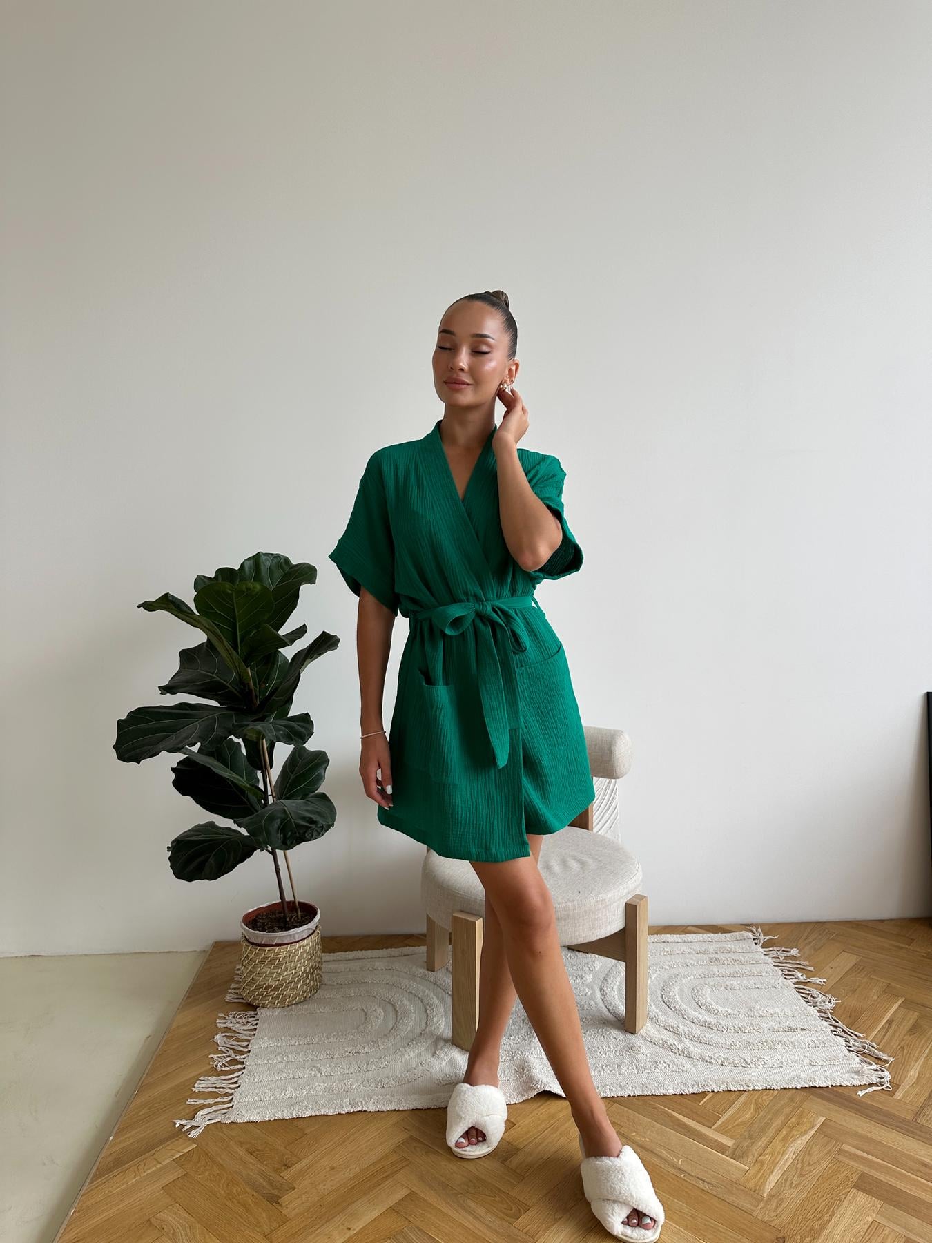 Халат женский COSY Hawaii из муслина M Зеленый (M23) Халат женский COSY Hawaii из муслина M Зеленый (M23)