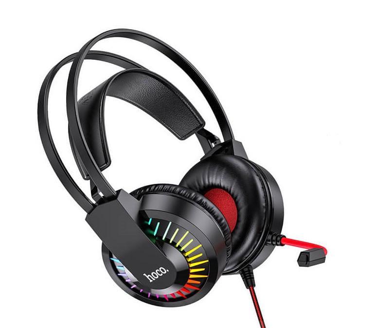 Наушники игровые HOCO W105 Joyful Gaming с микрофоном LED 230см черно-красные