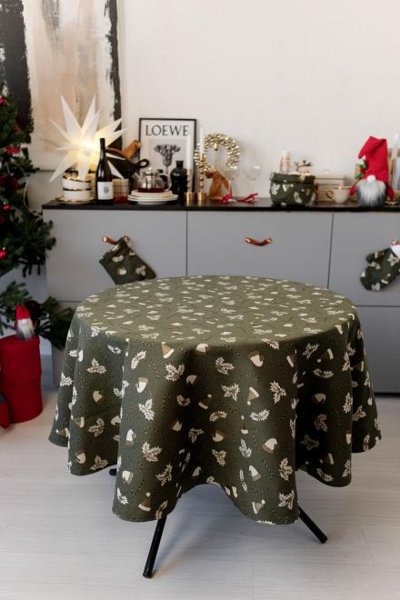 Скатерть жаккардовая с люрексом Прованс Шапочки d 136 см Зеленый (36866)