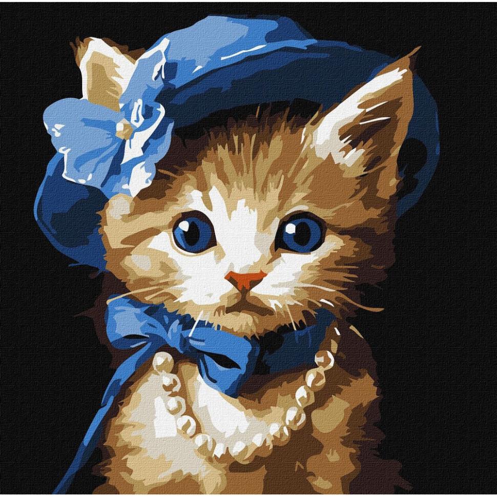 Картина за номерами Ideyka Котик у капелюсі 30х30 см (KHO6739)