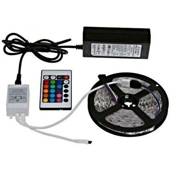 Светодиодная лента 5050 My 12 V RGB 16 режимов с пультом и блоком от розетки 5 м