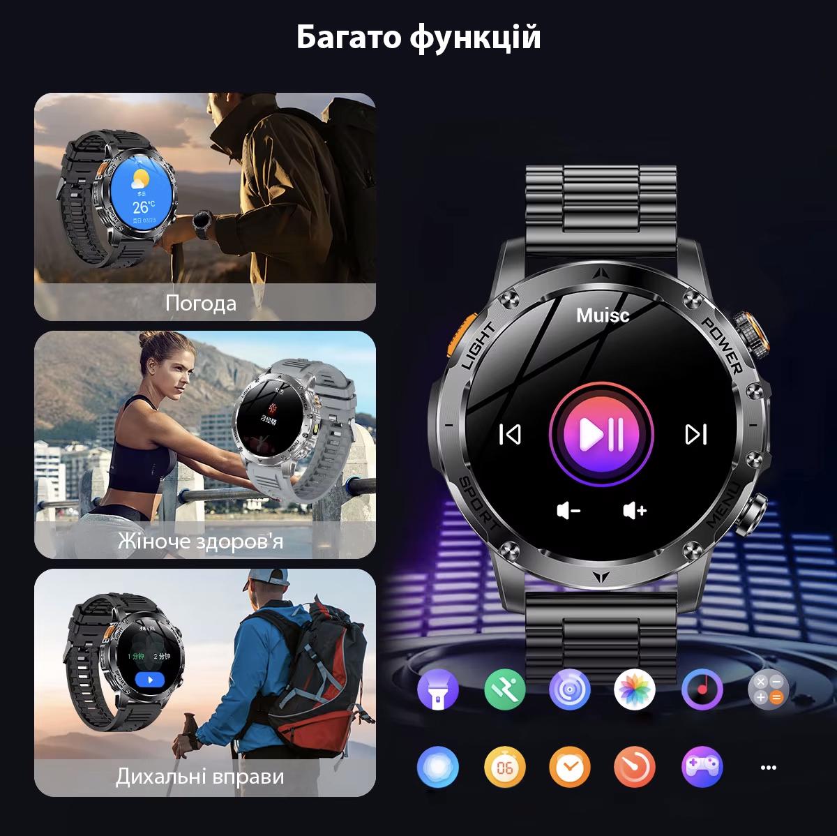 Смарт-годинник військовий Smart Power Ultra AK87 з двома ремінцями (29015269) - фото 22