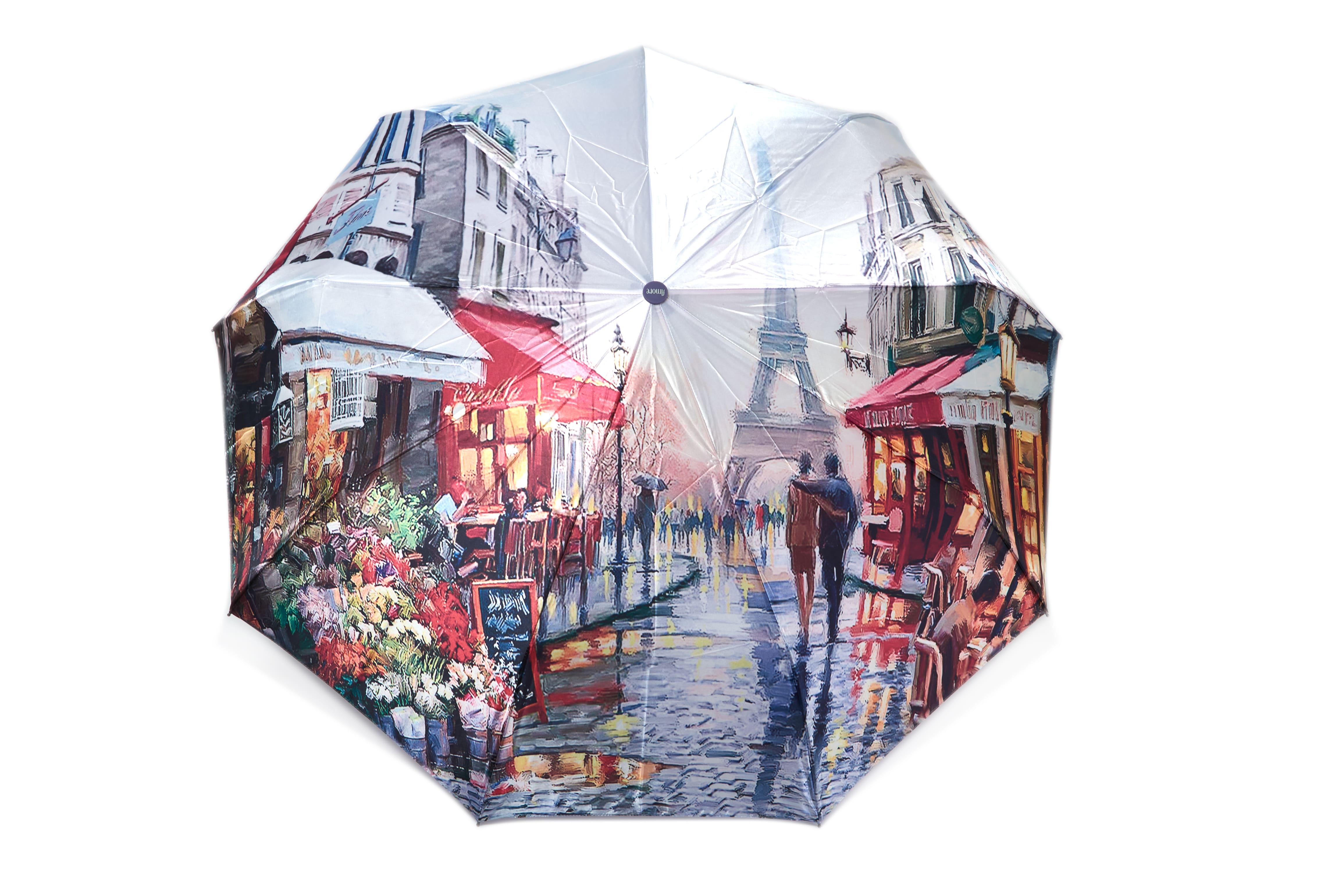Зонт атласный женский полуавтомат с пейзажами Парижа (530/5)