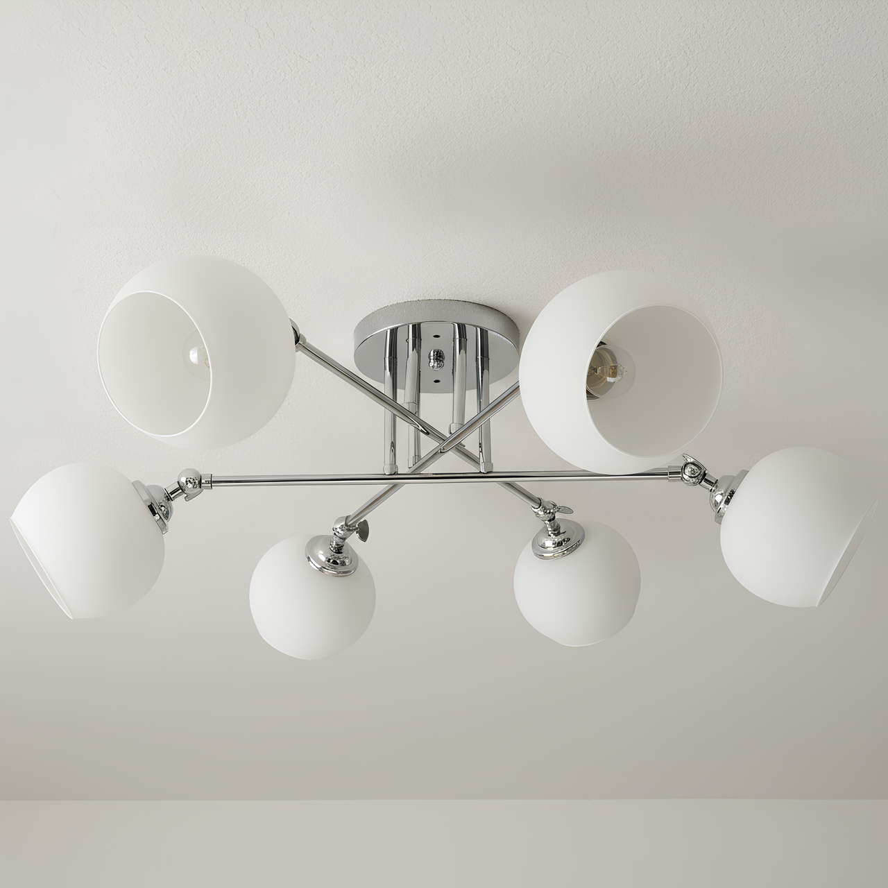 Люстра Valeso с металлическим каркасом на шесть плафонов под лампы Е27 Белый/Хром (91176B/6)