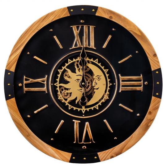 Настінний годинник Elisey Сонце і Місяць 50 см Чорно-золотий (135-81-0508-022)