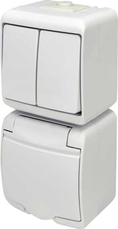 Розетка зовнішня ETI VRHP-2s із заземленням/2-клавішним вимикачем вертикальна IP54 Білий (4668027)