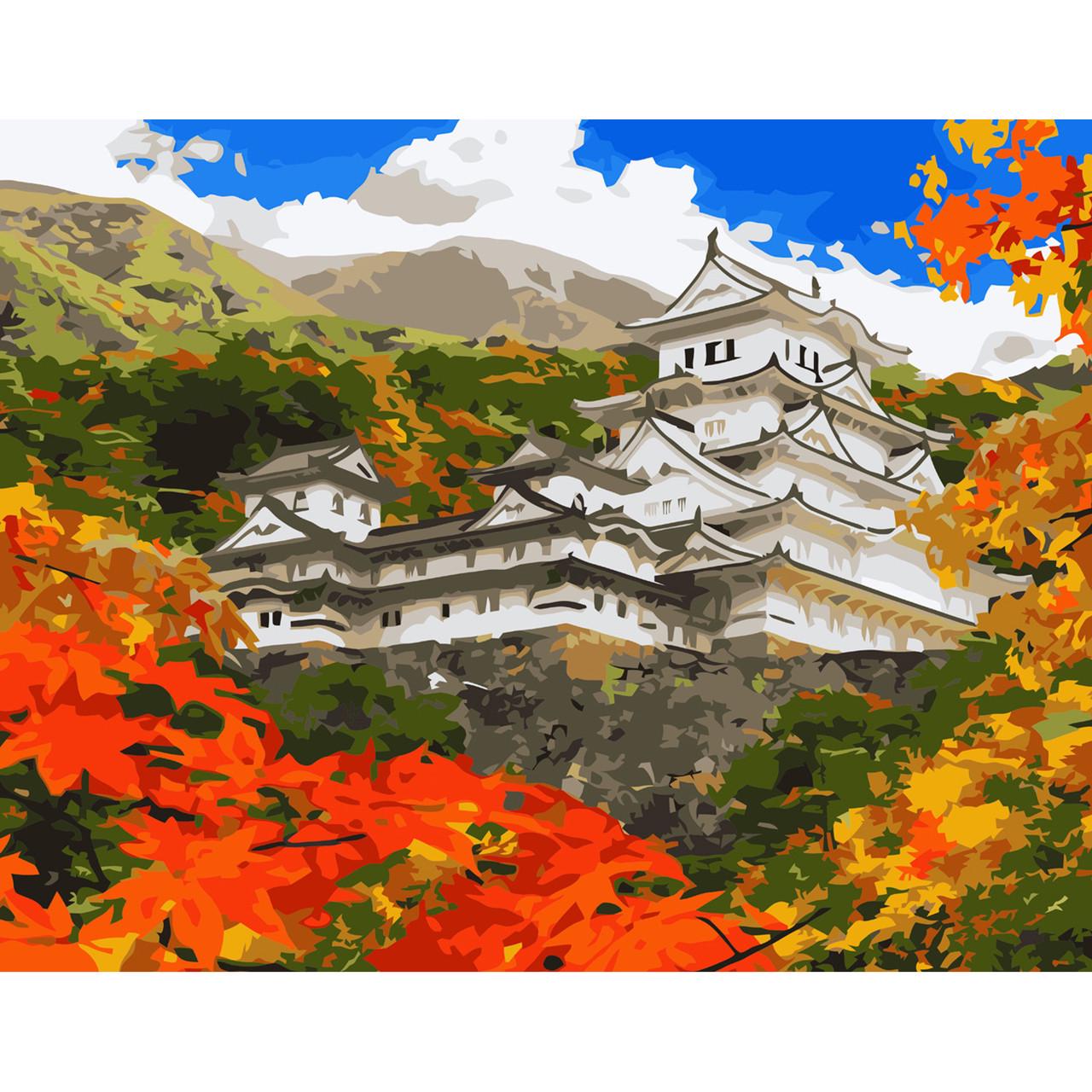 Картина за номерами Strateg Преміум Китай восени з лаком 40х50 см (VA-3634)