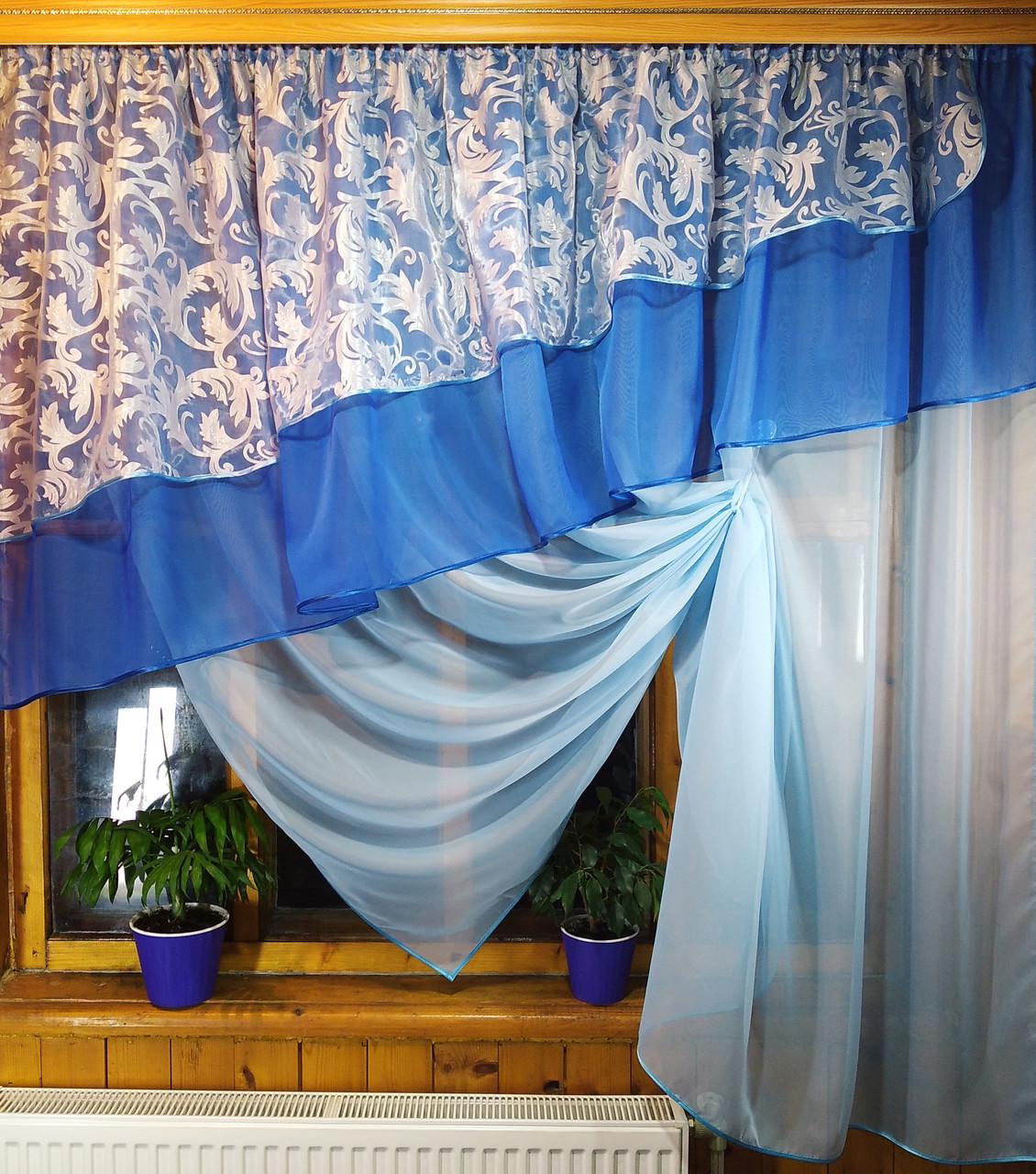 Занавеска кухонная Алия вензель Голубой/Синий - фото 3 Занавеска кухонная Алия вензель Голубой/Синий - фото 3