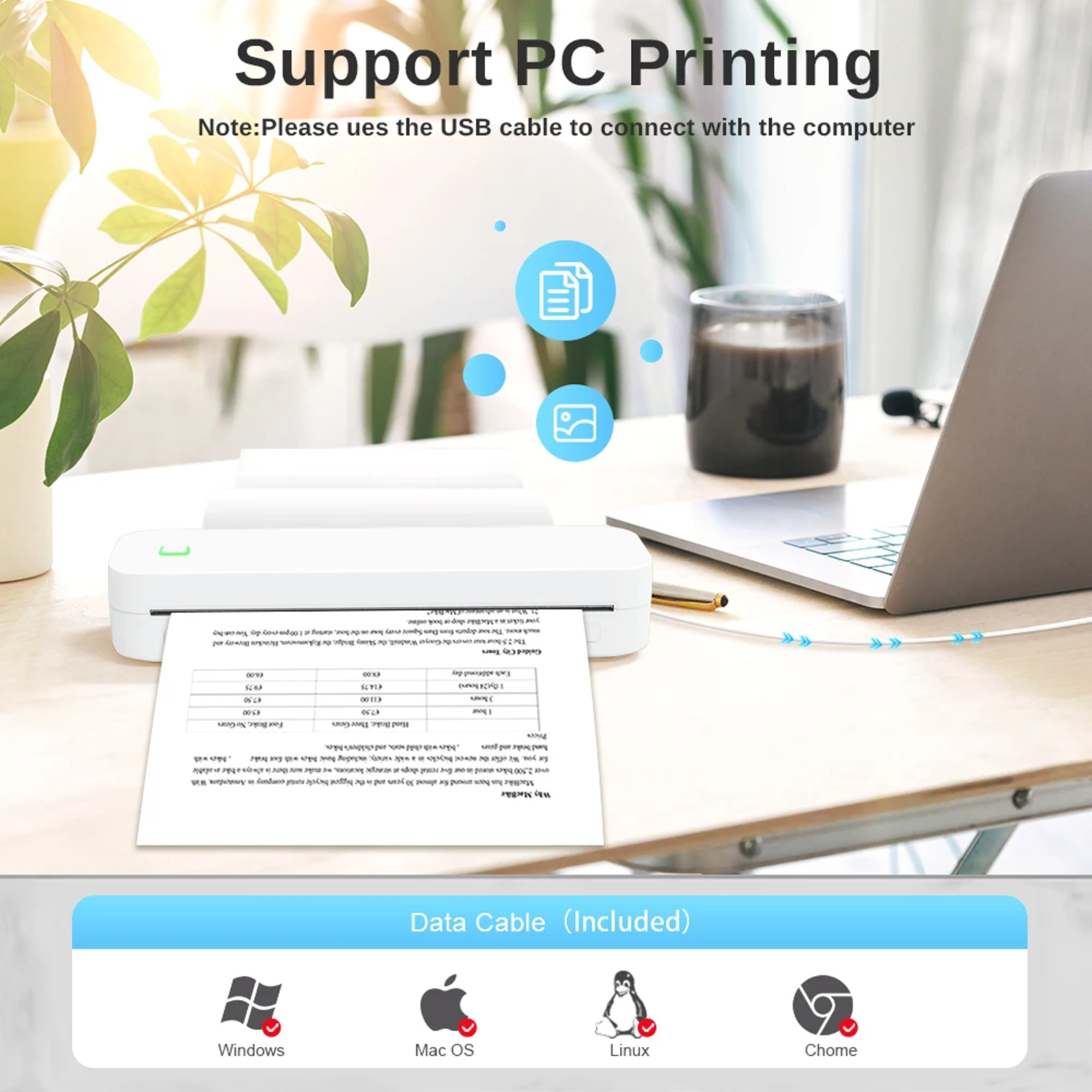 Термопринтер Inkless Portable A4/чехол/2 рулона термо бумаги/5 листов бумаги для трансфера тату White (GS-291) - фото 6