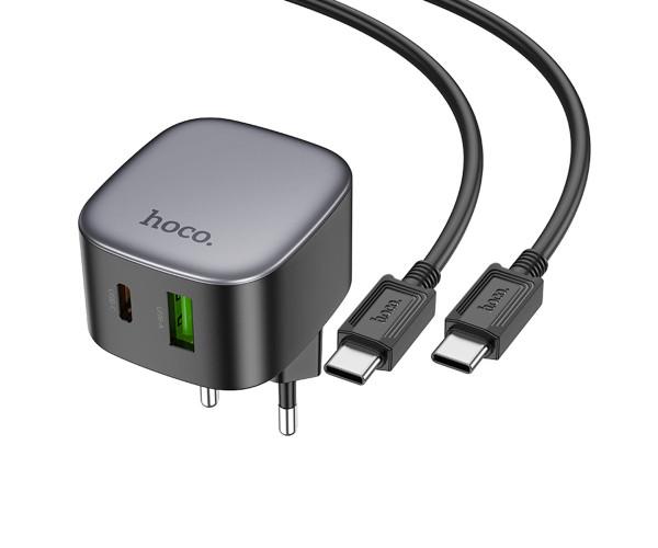 Устройство сетевое зарядное Hoco CS32A Type-C/USB QC3.0 PD20W с кабелем Typy-C to Type-C Black - фото 2 Устройство сетевое зарядное Hoco CS32A Type-C/USB QC3.0 PD20W с кабелем Typy-C to Type-C Black - фото 2