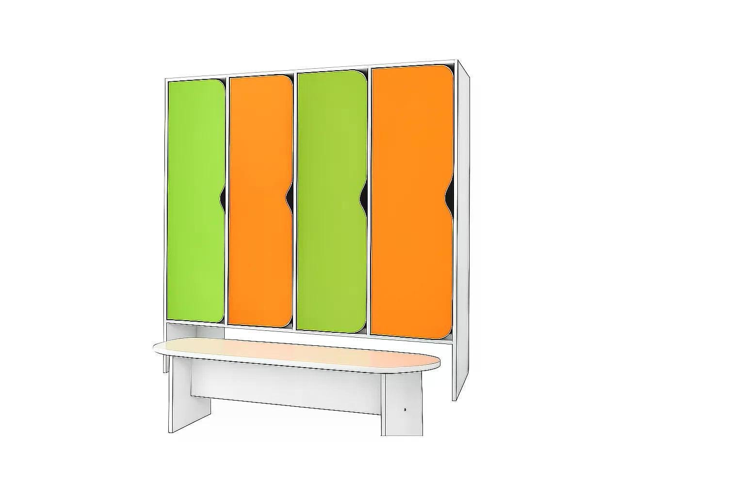 Шкаф с лавочкой для сада DS-77 4 мест Оранжевый/Лайм