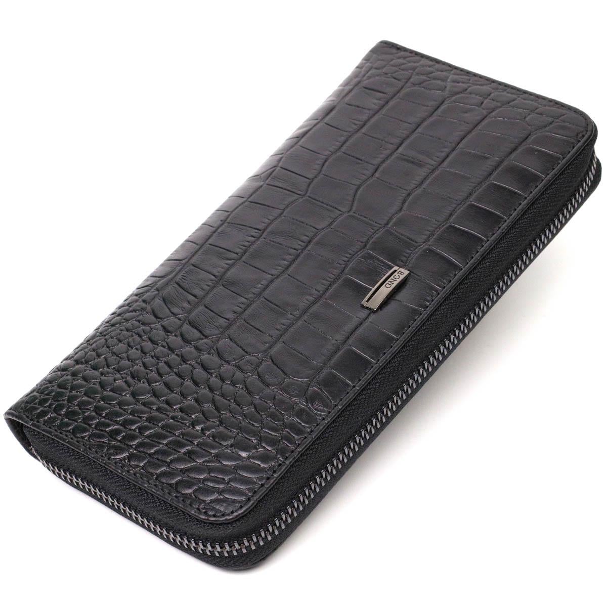 Кошелек женский Bond-Wallet 21980 из натуральной кожи с тиснением под крокодила Черный (56181)