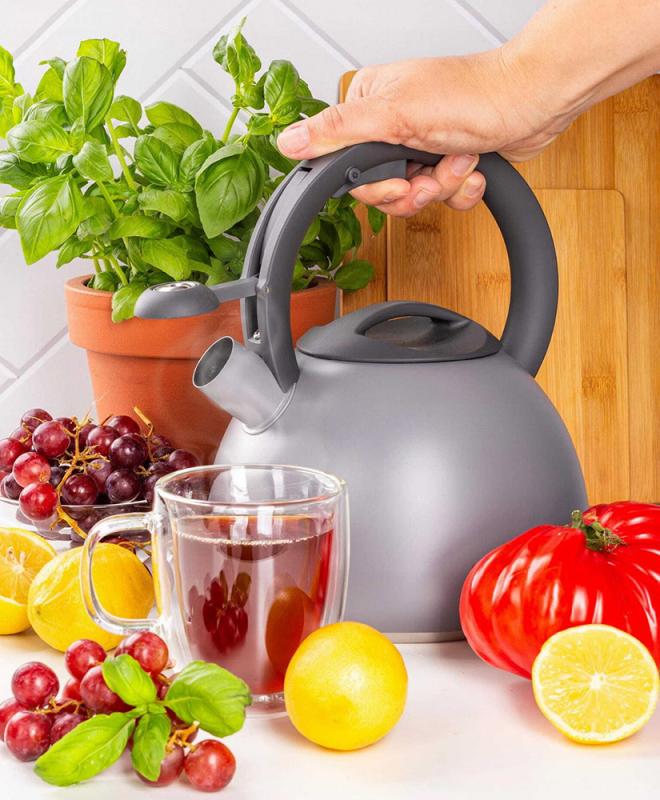 Чайник Ofenbach нержавеющая сталь со свистком 2,7 л Серый матовый (NB-100321) - фото 3 Чайник Ofenbach нержавеющая сталь со свистком 2,7 л Серый матовый (NB-100321) - фото 3