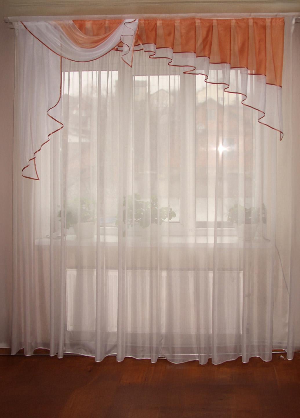 Ламбрекен Firanka Simple ассиметричный карниз 200 см шифон Кирпичный с белым (20_1_2м)