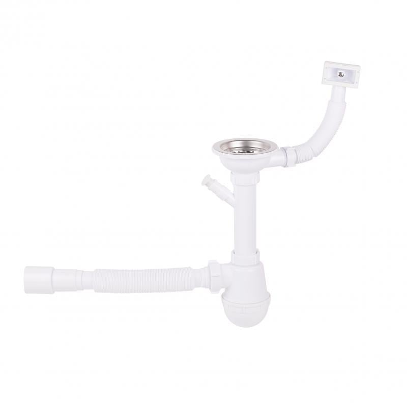 Сифон для кухонной мойки Lidz WHI 60 05 M002 01 EURO с отводом для стиральной машины (SD00042777)
