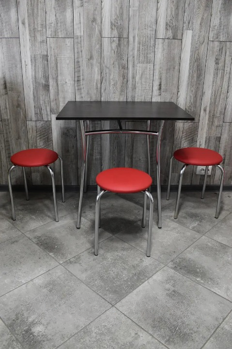 Кухонний комплект CHICO Тріо стіл/табурети 3 шт. в хромі 60х80х75 см Чорний/Червоний (28374737)
