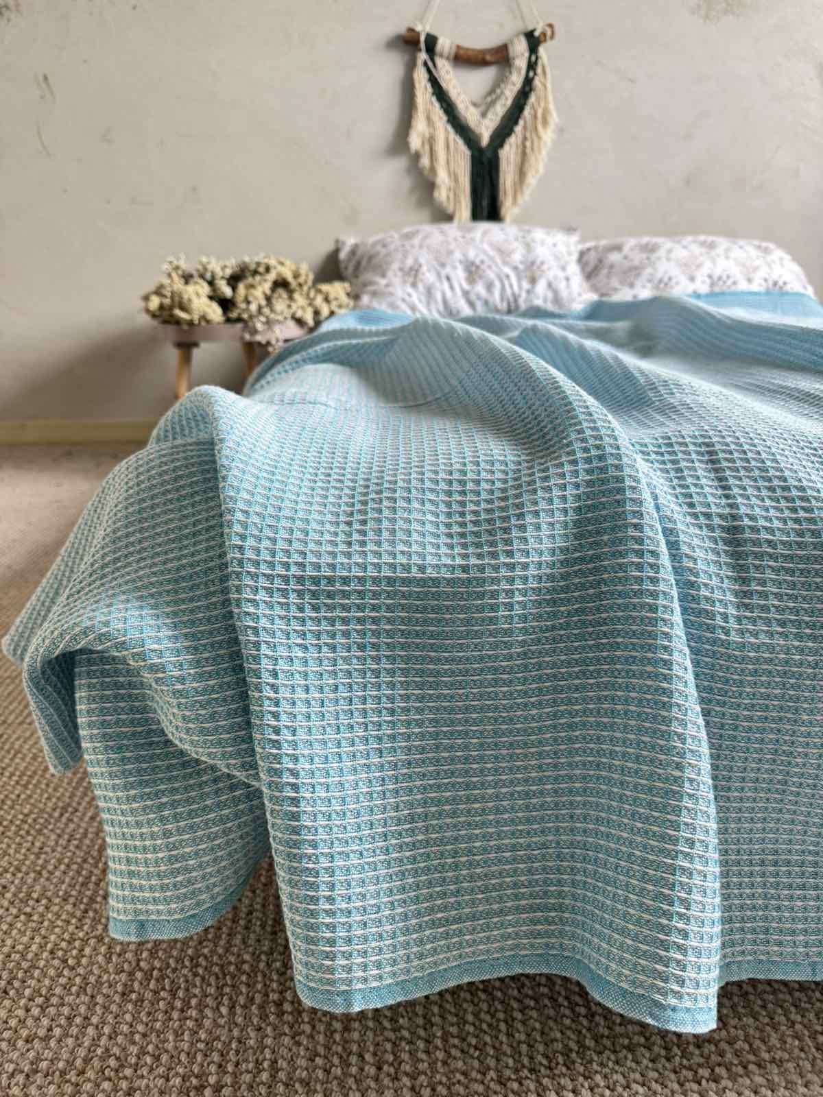 Простынь вафельная ZEINTEX хлопчатобумажная 200х220 см Голубой (26417920) - фото 5