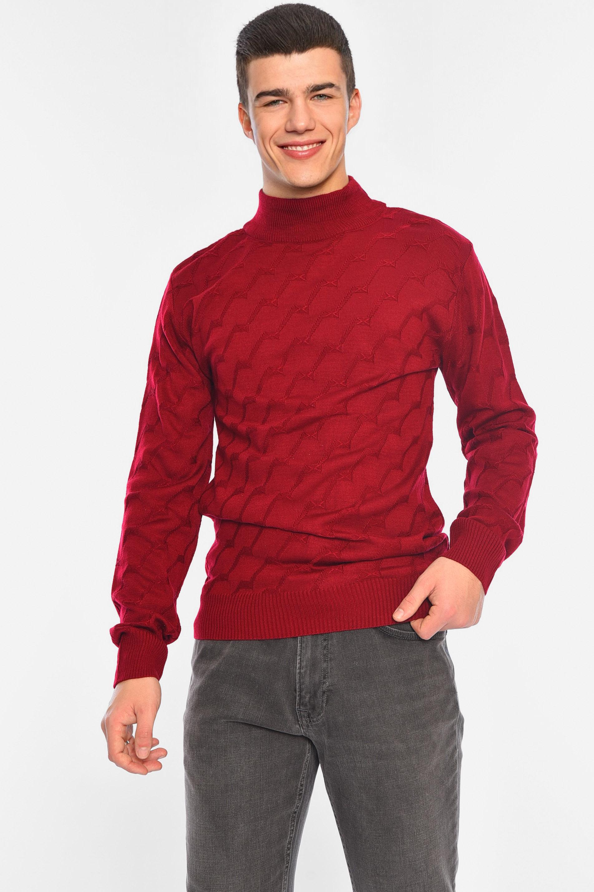 Свитер мужской однотонный M Бордовый (195390)