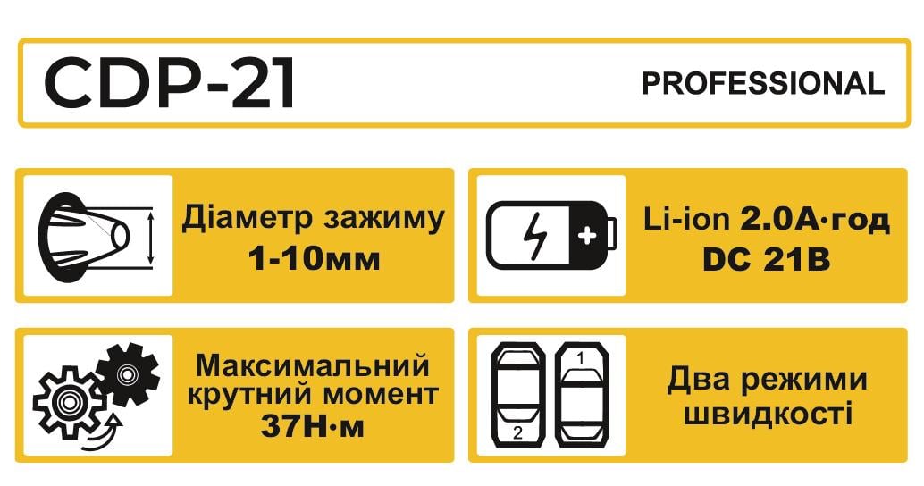 Шуруповерт професійний акумуляторний Zegor CDP-21/21В/37 Нм/дві швидкості/2 батареї 21 В 2 Ач/реверс/підсвічування/кейс - фото 9