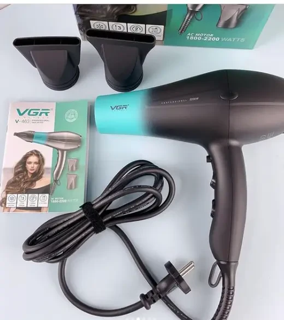 Фен для волосся VGR V-463 2200 Вт насадки-концентратори Чорний (ML-04976) - фото 3 Фен для волосся VGR V-463 2200 Вт насадки-концентратори Чорний (ML-04976) - фото 3