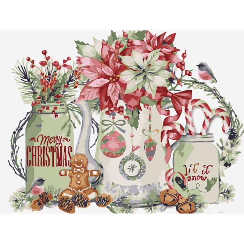 Картина по номерам Strateg Премиум Новогодние цветы и пряности 30х40 см (SS6841)