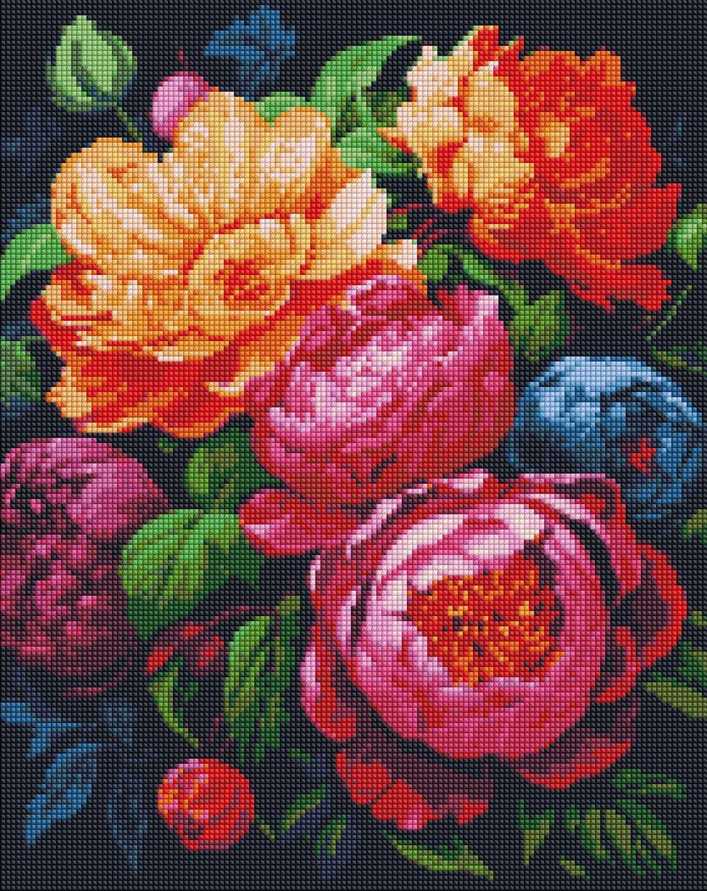 Алмазна мозаїка Ідейка Барвистий букет на полотні з підрамником 40х50 см (AMO7850)